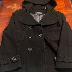 Kenneth Cole Reaction Black Hooded Pea Coat